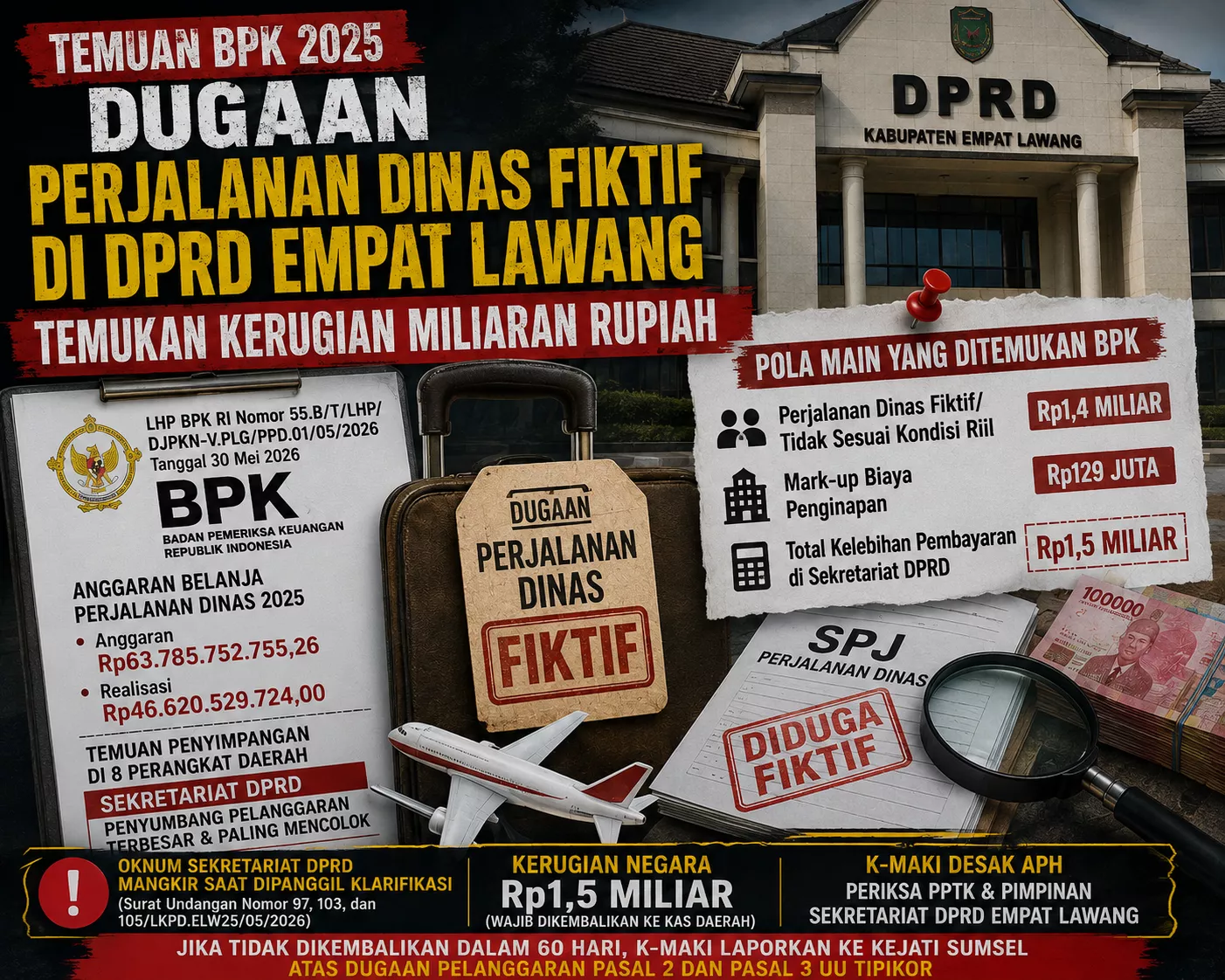 K-MAKI Bongkar Dugaan “Pola Main” Perjalanan Dinas di DPRD Empat Lawang 2025, Temuan BPK Capai Rp1,5 Miliar