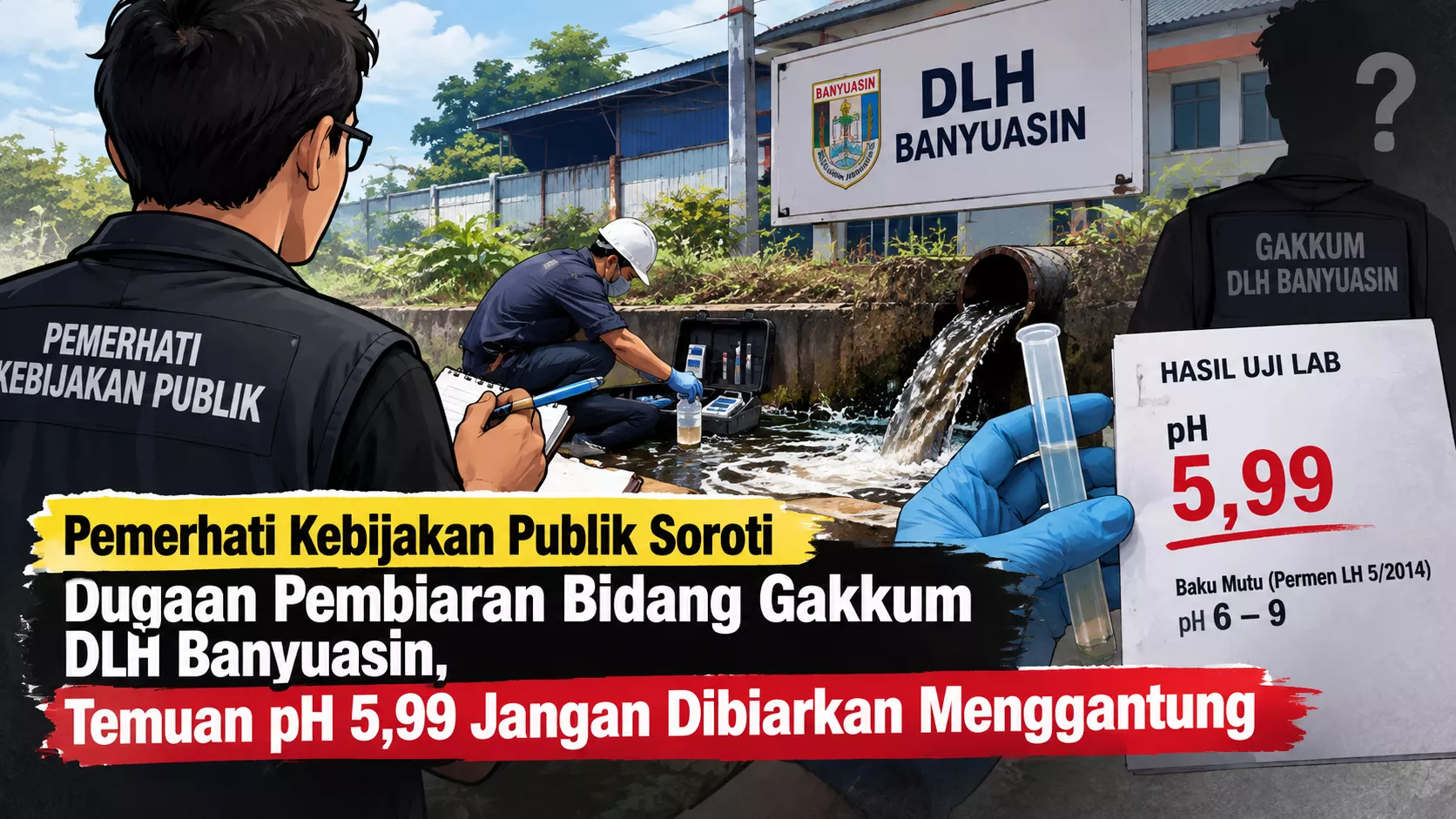 Pemerhati Kebijakan Publik Soroti Dugaan Pembiaran Bidang Gakkum DLH Banyuasin, Temuan pH 5,99 Jangan Dibiarkan Menggantung