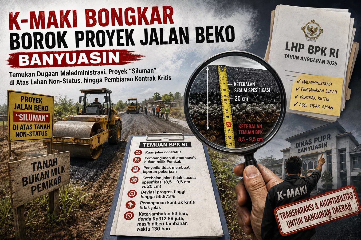 K-MAKI Bongkar Borok Proyek Jalan Beko Banyuasin I