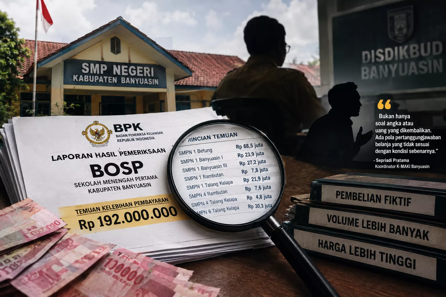 Rp192 Juta Temuan BOSP SMP Banyuasin, K-MAKI Soroti Jawaban Kabid: Jangan Berhenti di “Uang Dikembalikan”