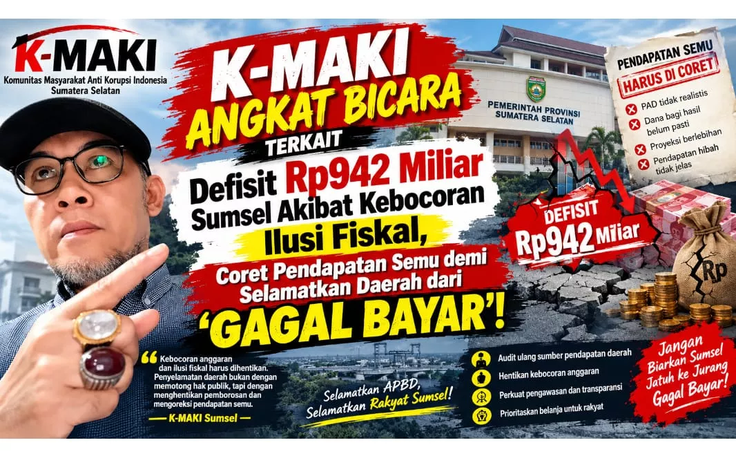 K-MAKI: Defisit Rp942 Miliar Sumsel Akibat Kebocoran Ilusi Fiskal, Coret Pendapatan Semu demi Selamatkan Daerah dari 'Gagal Bayar'!