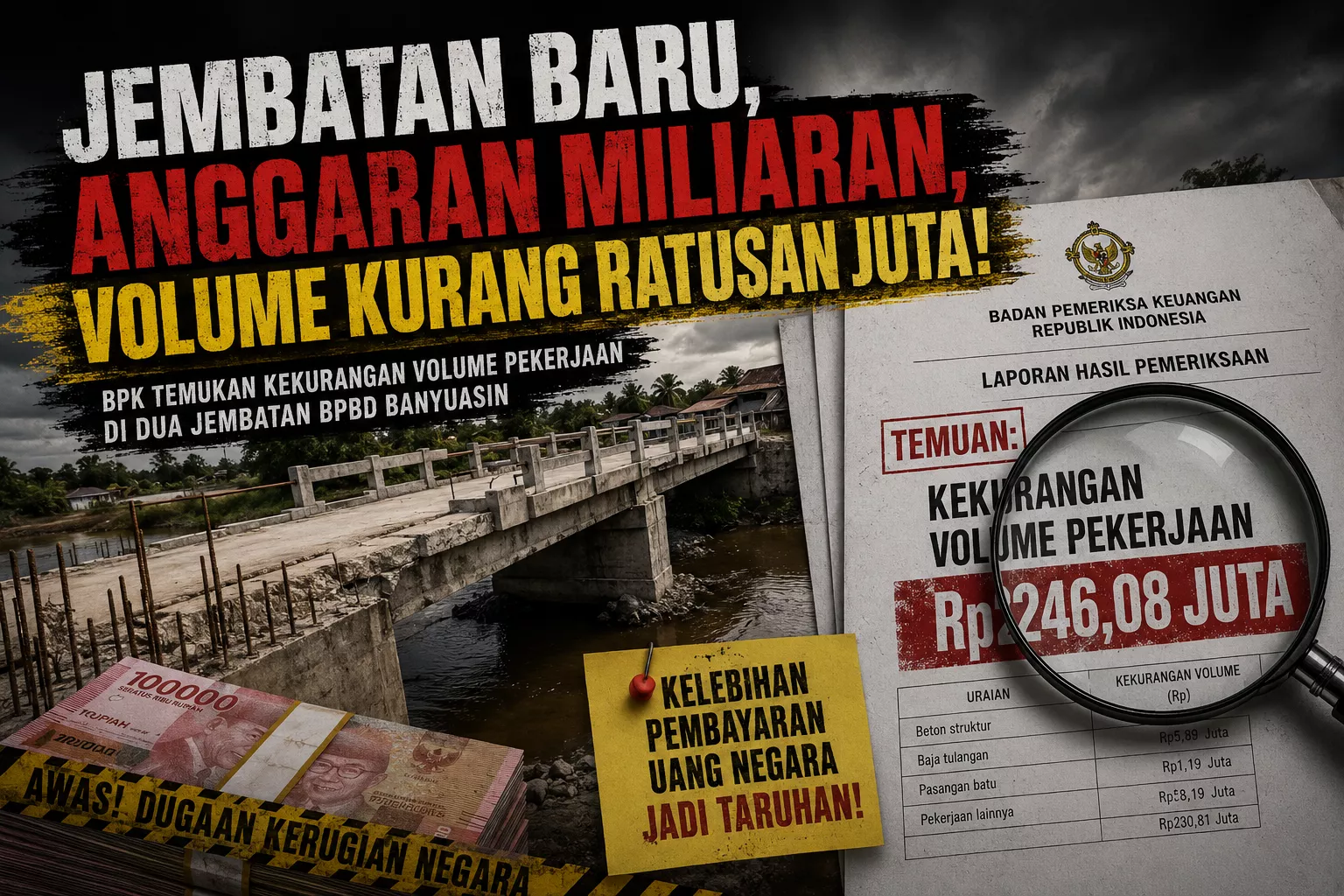 Dua Jembatan Baru di Banyuasin Kurang Volume, APH Didesak Usut Tuntas