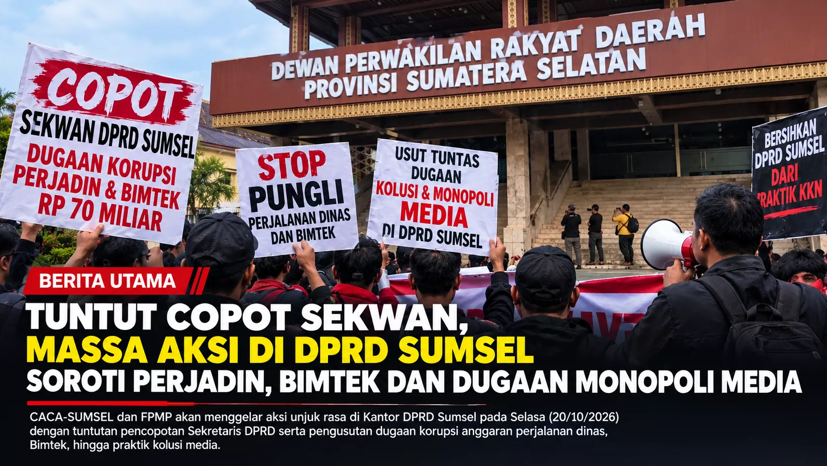 DPRD Sumsel Bakal Didemo, Sekwan Disorot soal Dugaan Pungli Perjadin dan Bimtek Rp70 Miliar