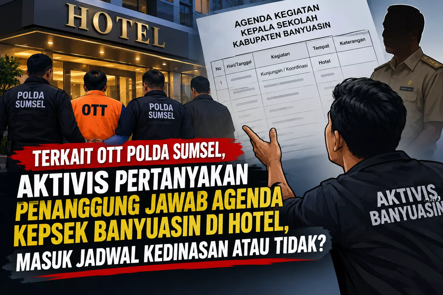 Terkait OTT Polda Sumsel, aktivis pertanyakan penanggung jawab agenda kepsek Banyuasin di hotel, masuk jadwal kedinasan atau tidak?