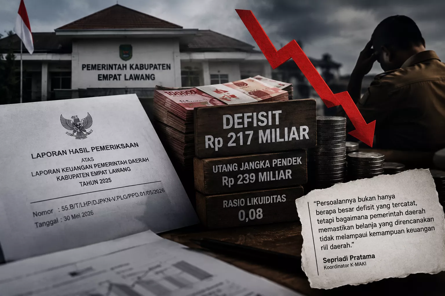 Defisit dan Utang Menghimpit APBD Empat Lawang, Kemampuan Keuangan Daerah Minus Rp217 Miliar