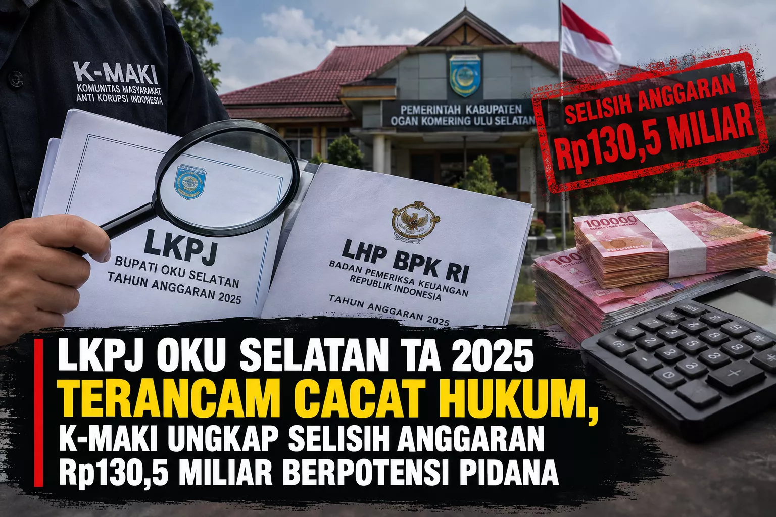 LKPJ OKU Selatan TA 2025 Terancam Cacat Hukum, K-MAKI Ungkap Selisih Anggaran Rp130,5 Miliar Berpotensi Pidana