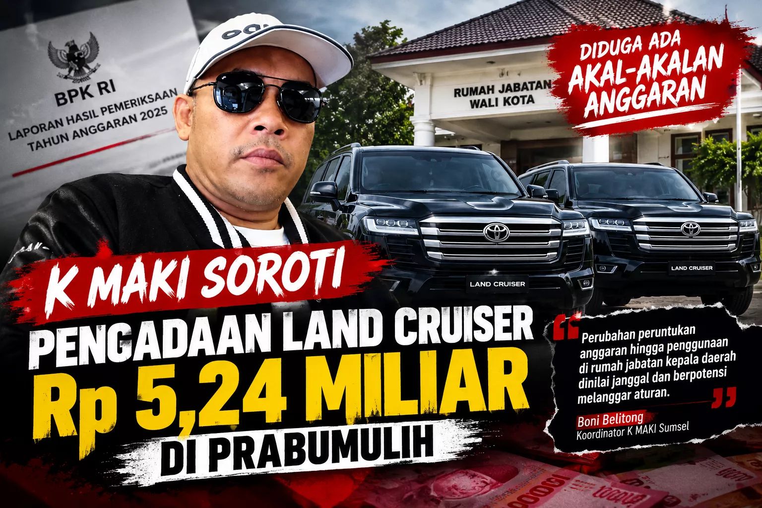 K-MAKI Soroti Land Cruiser Rp5,24 Miliar di Prabumulih, Diduga Ada Indikasi Akal-Akalan Anggaran