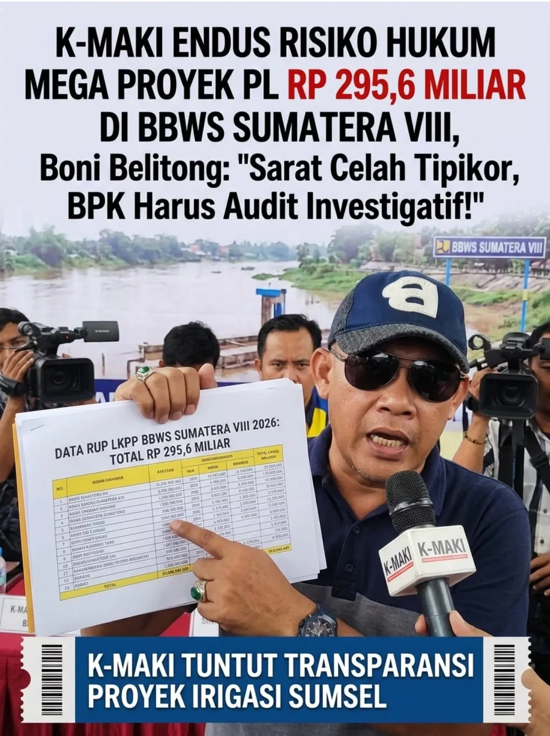 K-MAKI Endus Risiko Hukum Mega Proyek PL Rp295,6 Miliar di BBWS Sumatera VIII, Boni Belitong: “Sarat Celah Tipikor, BPK Harus Audit Investigatif!”