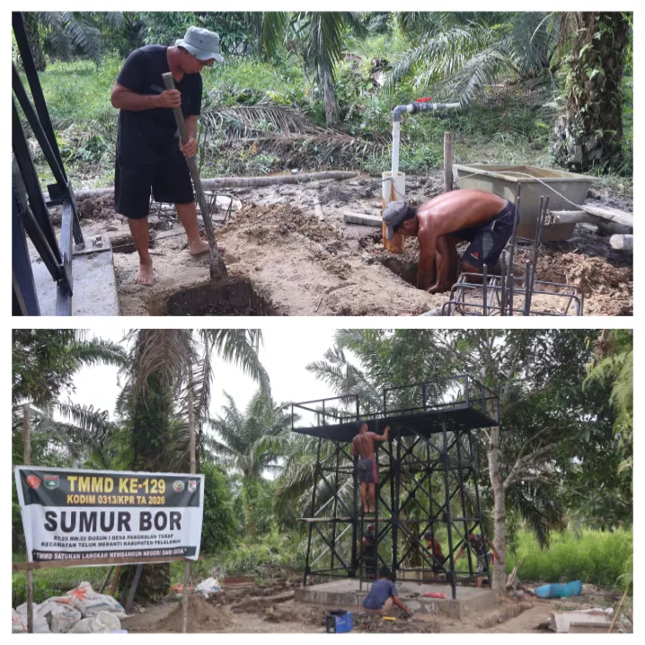 ATASI KELANGKAAN AIR BERSIH DI PESISIR, SATGAS TMMD KE-129 KODIM 0313/KPR GEBER PROGRAM TMAB DI PANGKALAN TERAP