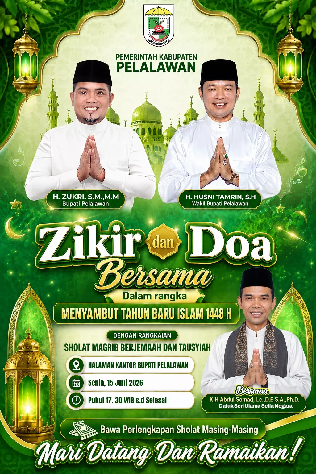 UAS Dijadwalkan Isi Tausiah Zikir dan Do'a Sambut 1 Muharram 1448 H di Pelalawan 