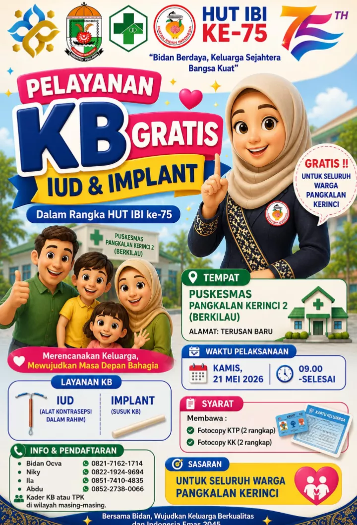 Sambut HUT IBI ke-75, Puskesmas Pangkalan Kerinci 2 Gelar Pelayanan KB Gratis untuk Warga