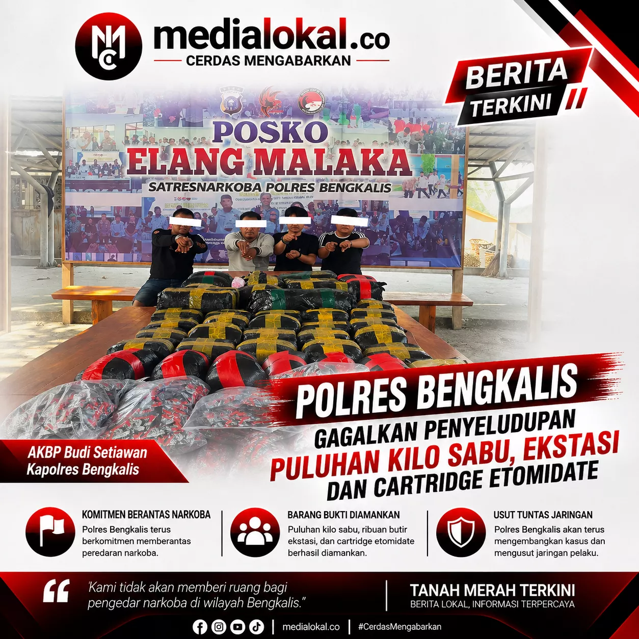 Polres Bengkalis Gagalkan Penyeludupan Puluhan Kilo Sabu, Ekstasi Dan Cartridge Etomidate