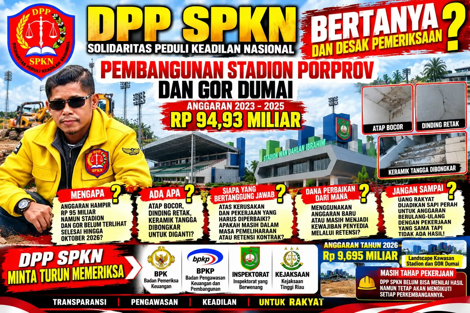 Proyek Stadion Porprov Dumai Rp94,9 Miliar Disorot DPP SPKN