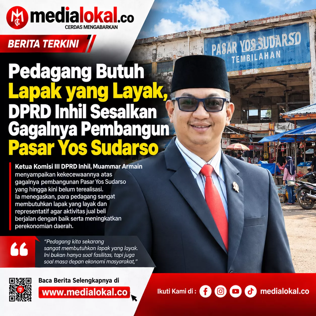 DPRD Inhil Sayangkan Gagalnya Pembangunan Yos Sudarso Tembilahan