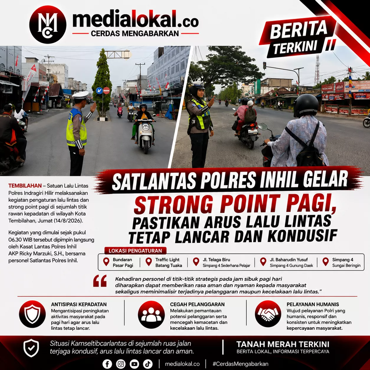 Satlantas Polres Inhil Gelar Strong Point Pagi, Pastikan Arus Lalu Lintas Tetap Lancar dan Kondusif