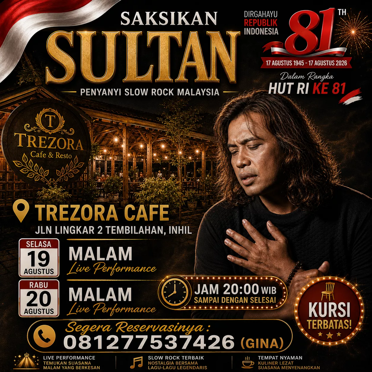 DR. H. Ferryandi Kembali Hadirkan  Artis Slow Rock Malaysia Semarakkan HUT ke-81 RI di Trezora Cafe