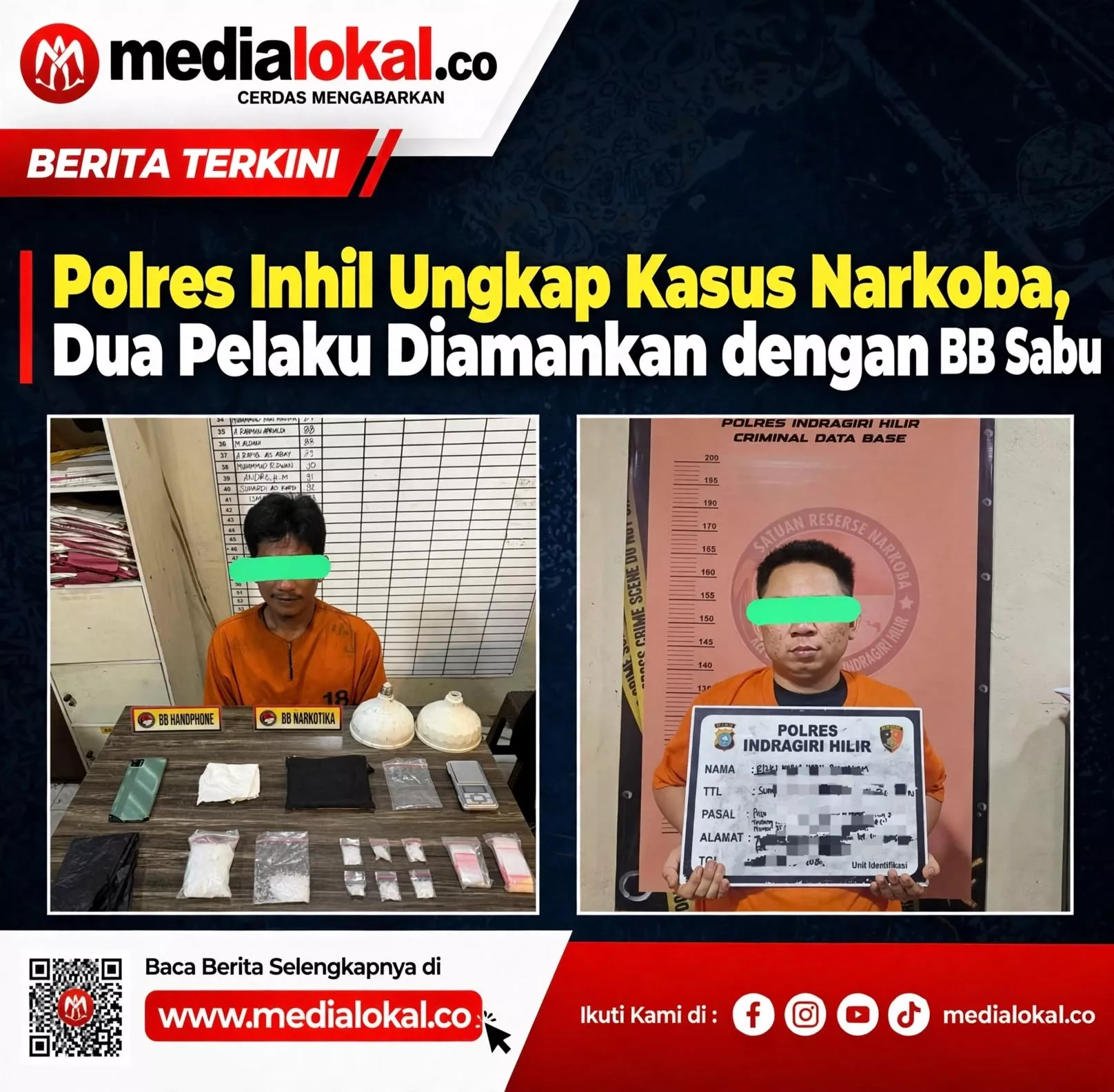 Polres Inhil Ungkap Peredaran Sabu 135,47 Gram di Tempuling, Dua Pria Diamankan