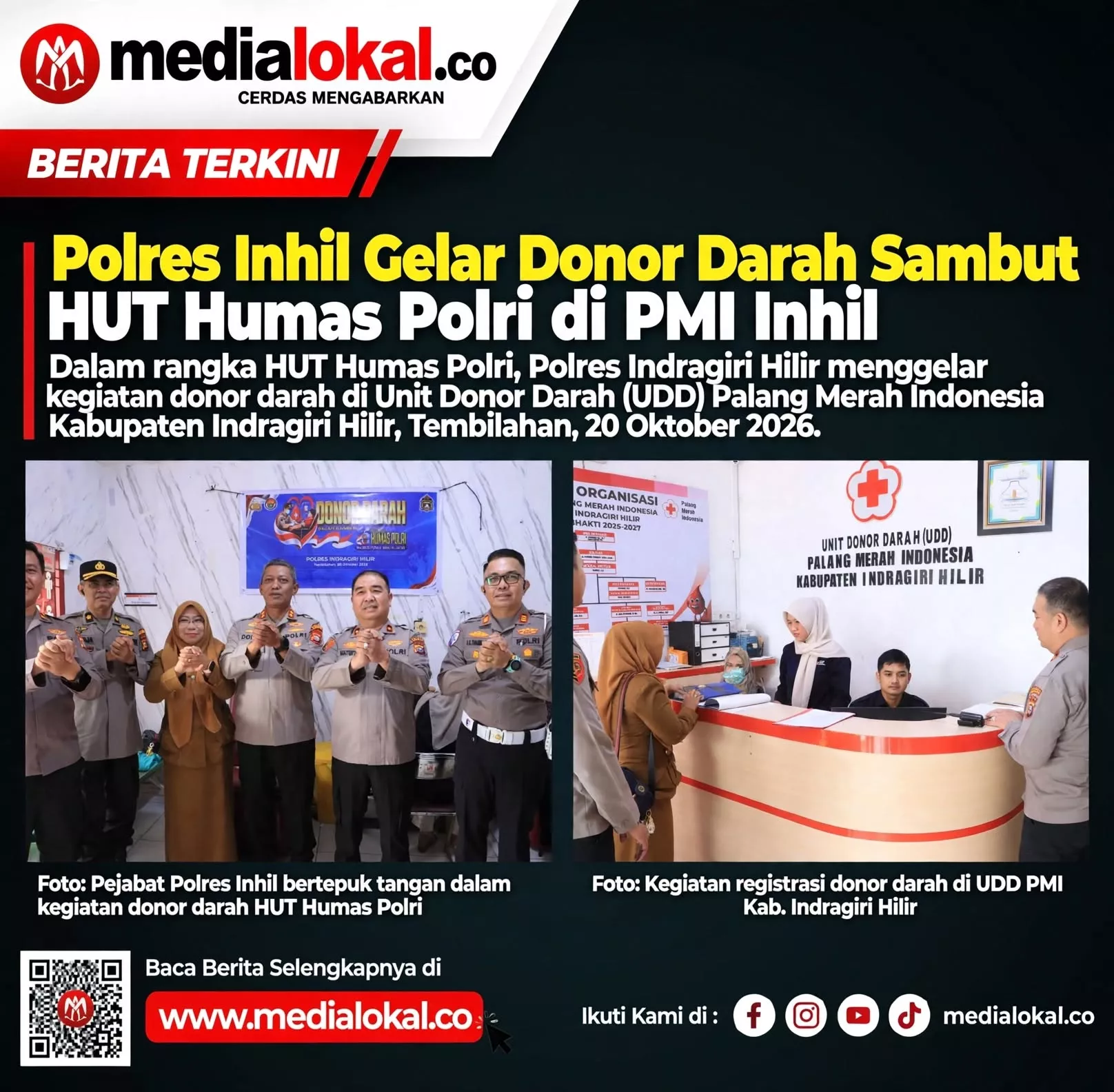 Sambut Hari Jadi Humas Polri ke-75, Polres Inhil Gelar Donor Darah untuk Bantu Masyarakat