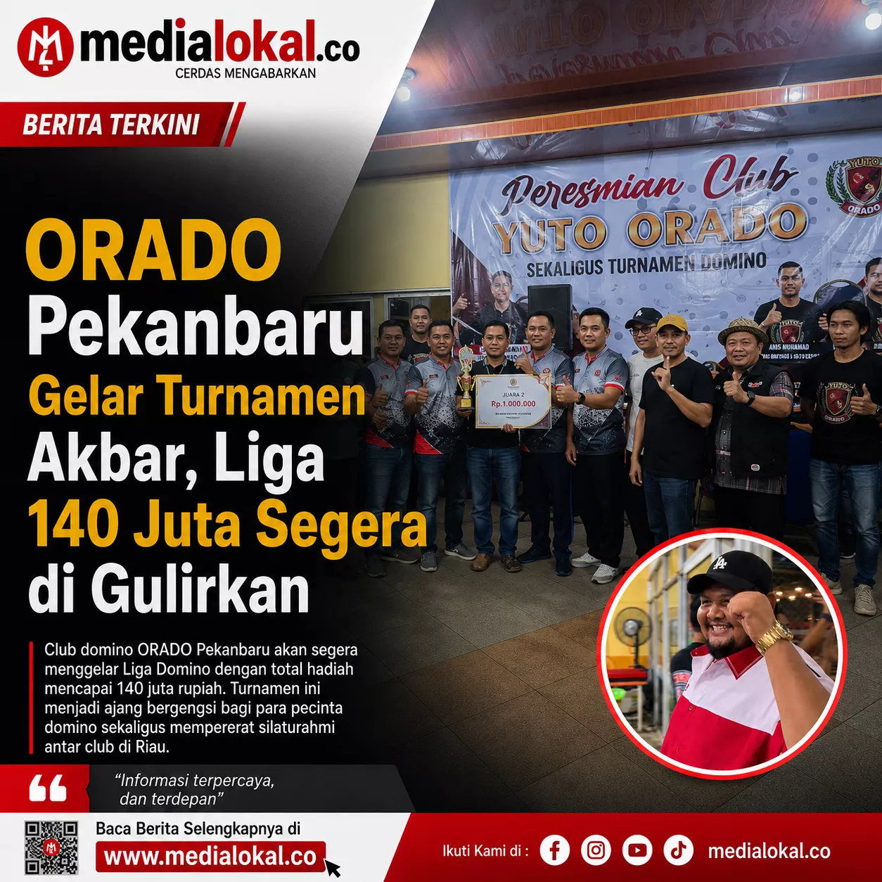YUTO Resmi Dibuka, 20 Klub Berlaga di Turnamen Domino ORADO Pekanbaru