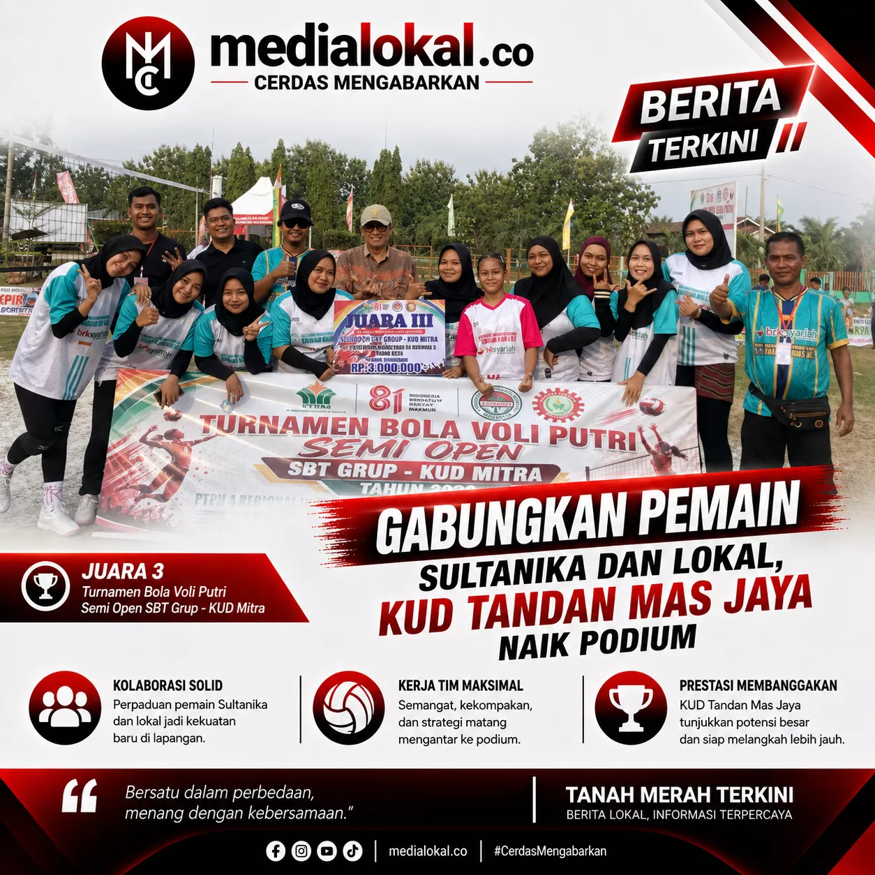 Gabungkan Pemain Sultanika dan Lokal, KUD Tandan Mas Jaya Naik Podium