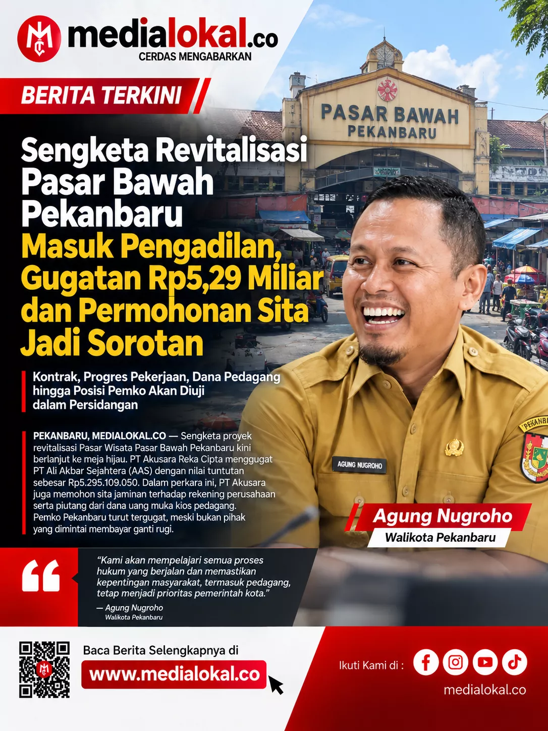 Gugatan Rp5, 29 M Bayangi Revitalisasi Pasar Bawah Pekanbaru