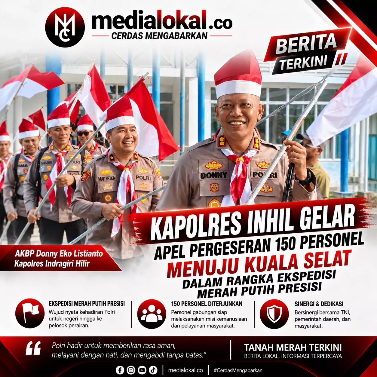 Kapolres Inhil Gelar Apel Pergeseran 150 Personel  Menuju Kuala Selat dalam rangka Ekspedisi Merah Putih Presisi