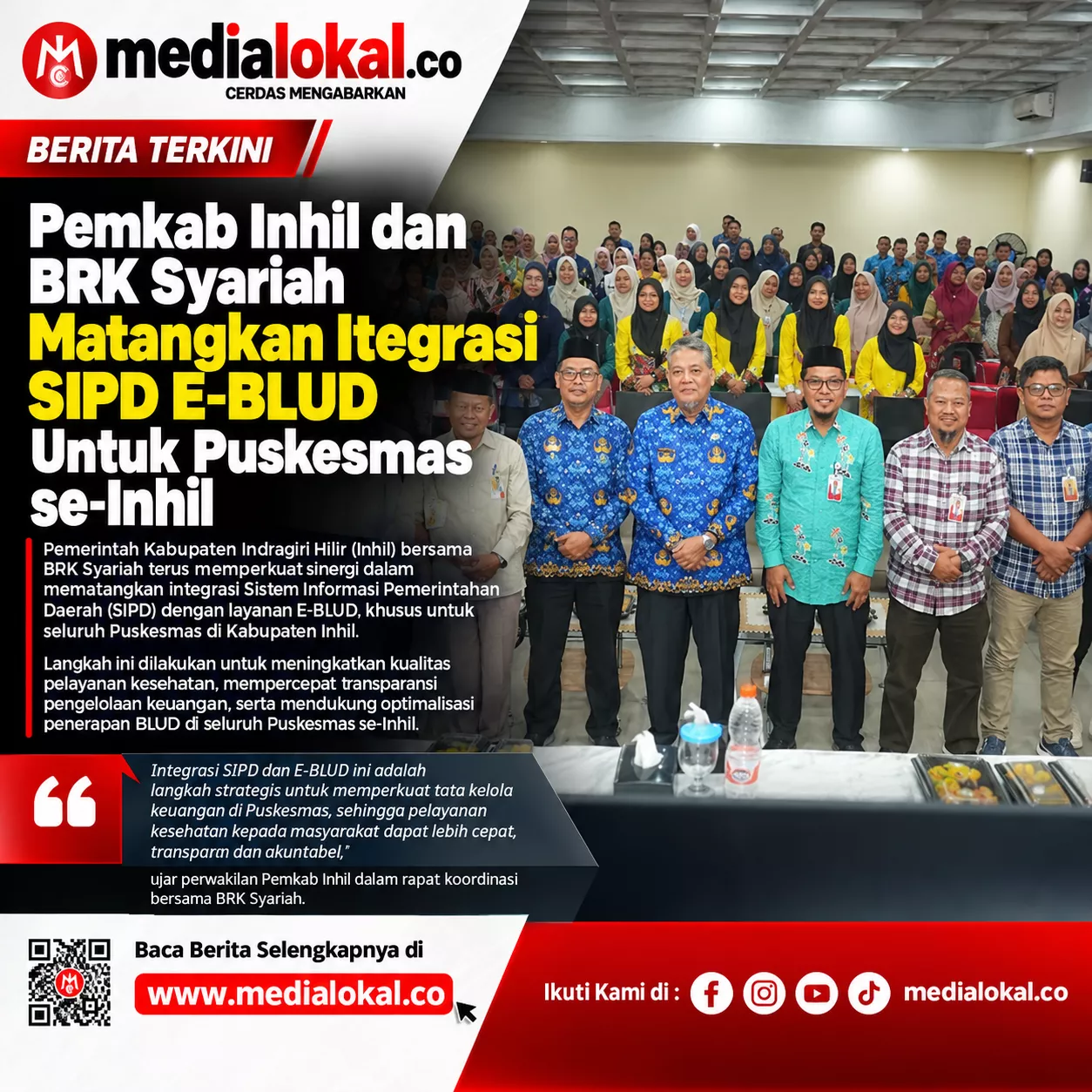 Percepat Digitalisasi, BRK Syariah dan Pemkab Inhil Gelar TO Integrasi SIPD E-Blud Puskesmas 