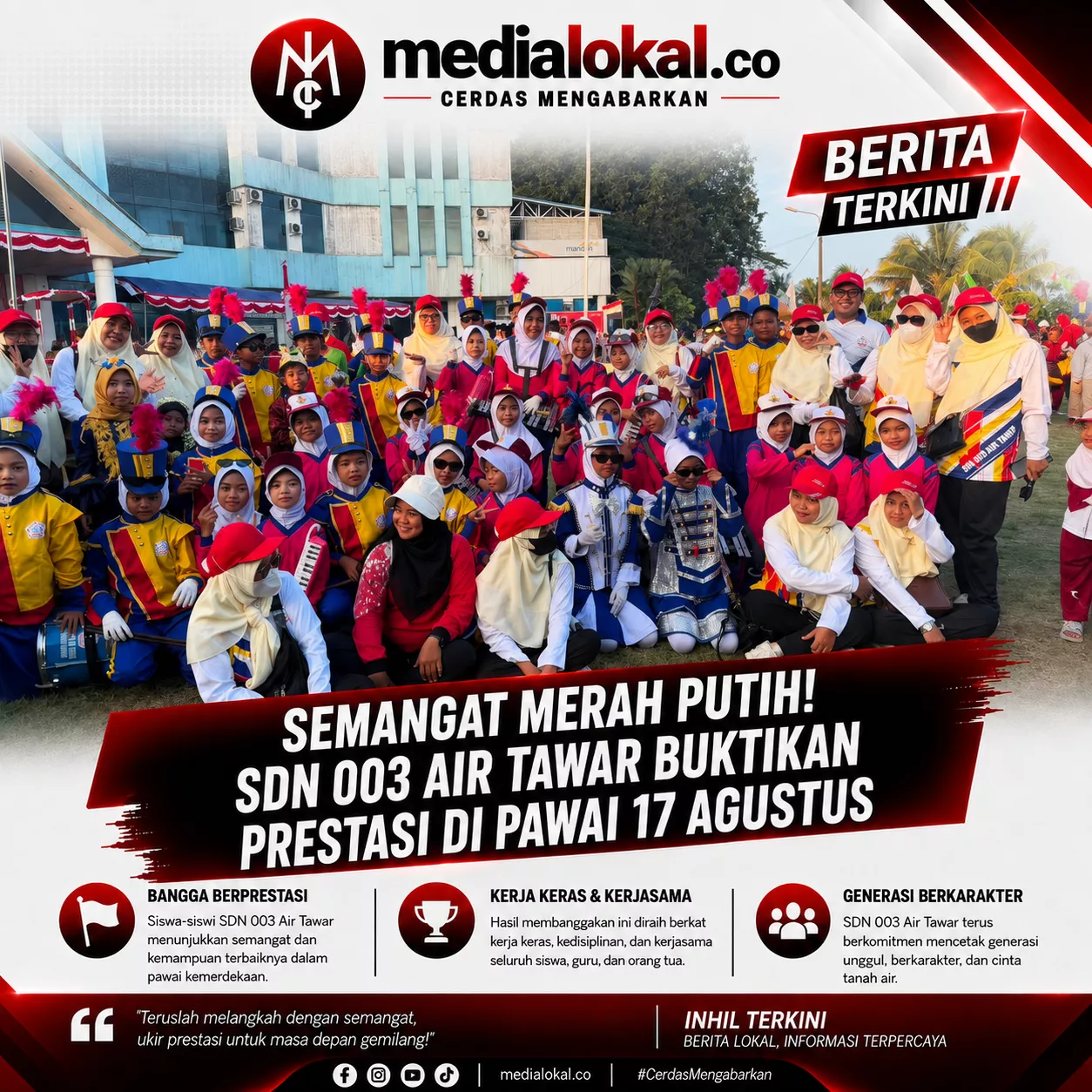 Debut Menggetarkan! Drumband SDN 003 Air Tawar Sabet Juara II Karnaval HUT RI ke-81