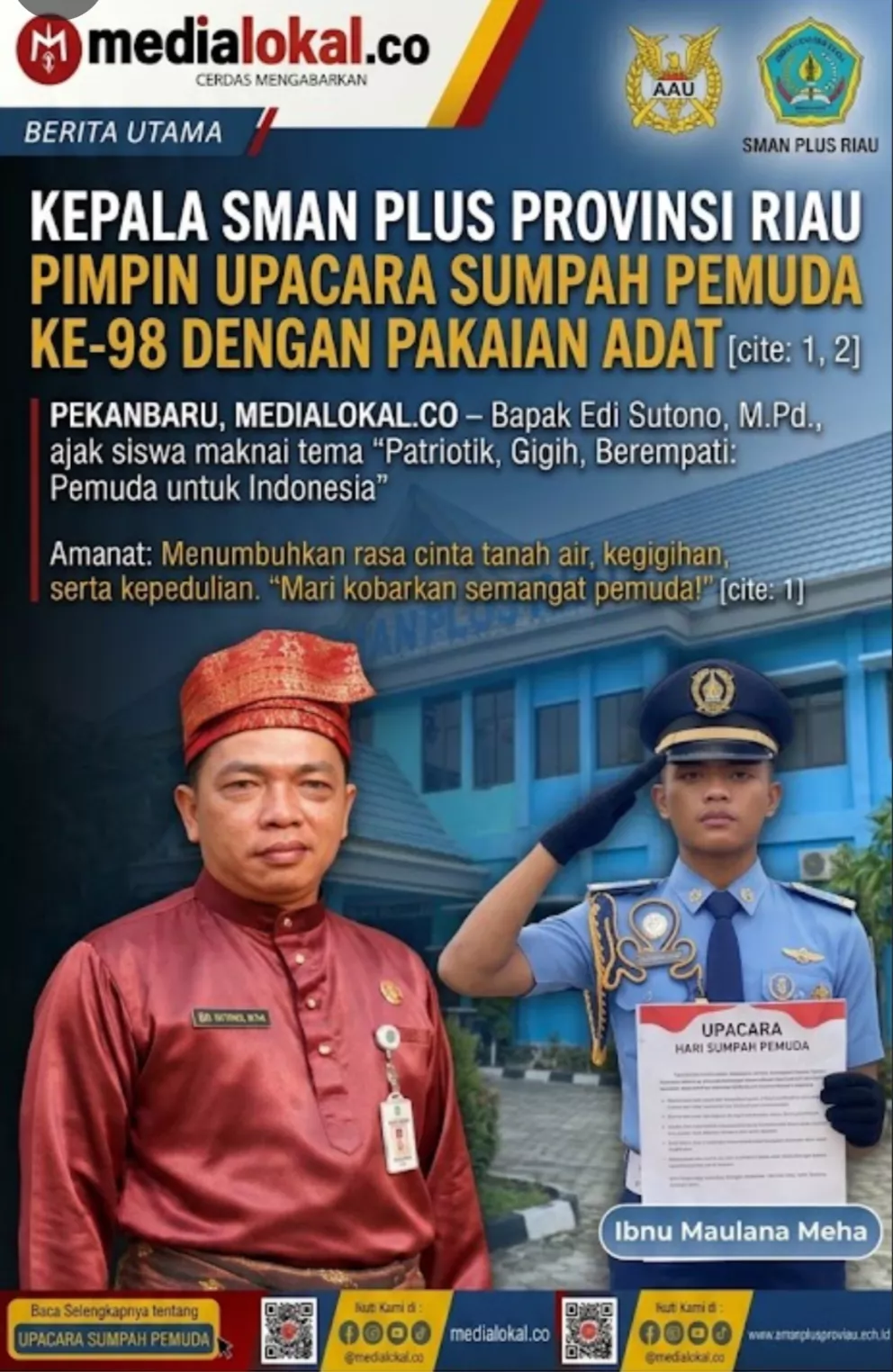 Peringati Hari Sumpah Pemuda ke-98, SMAN Plus Provinsi Riau Ajak Siswa Tumbuhkan Jiwa Patriotik dan Empati