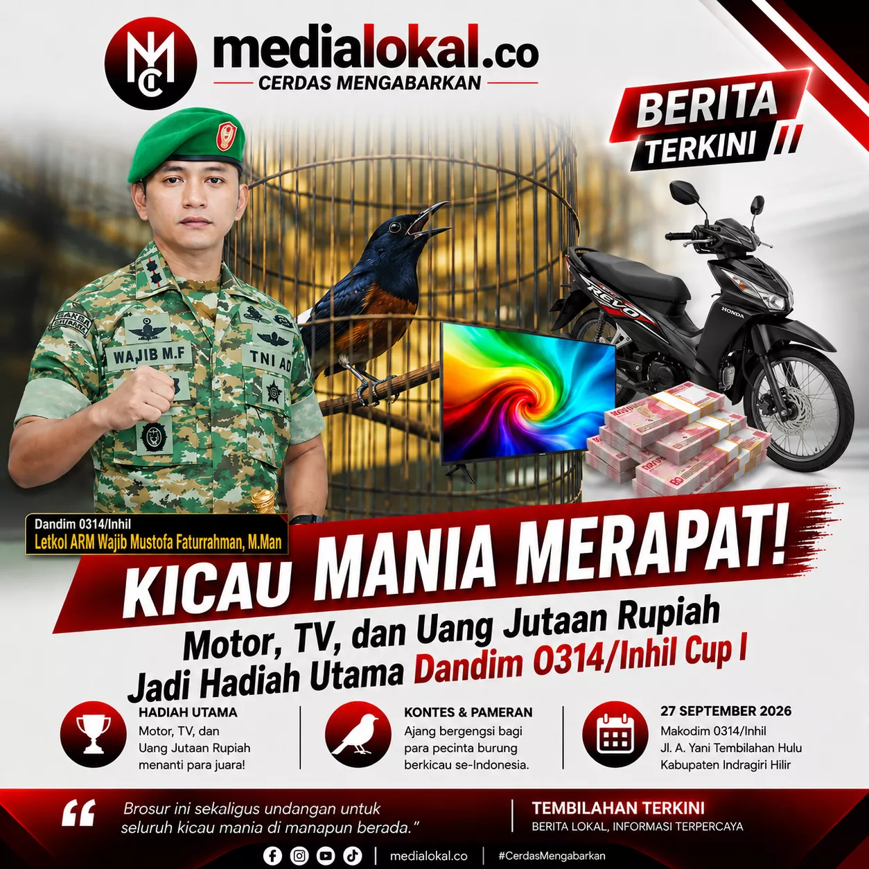 Makodim 0314/Inhil Buka Pintu untuk Kicau Mania, Juri BNR Siap Pimpin Lomba Bersih