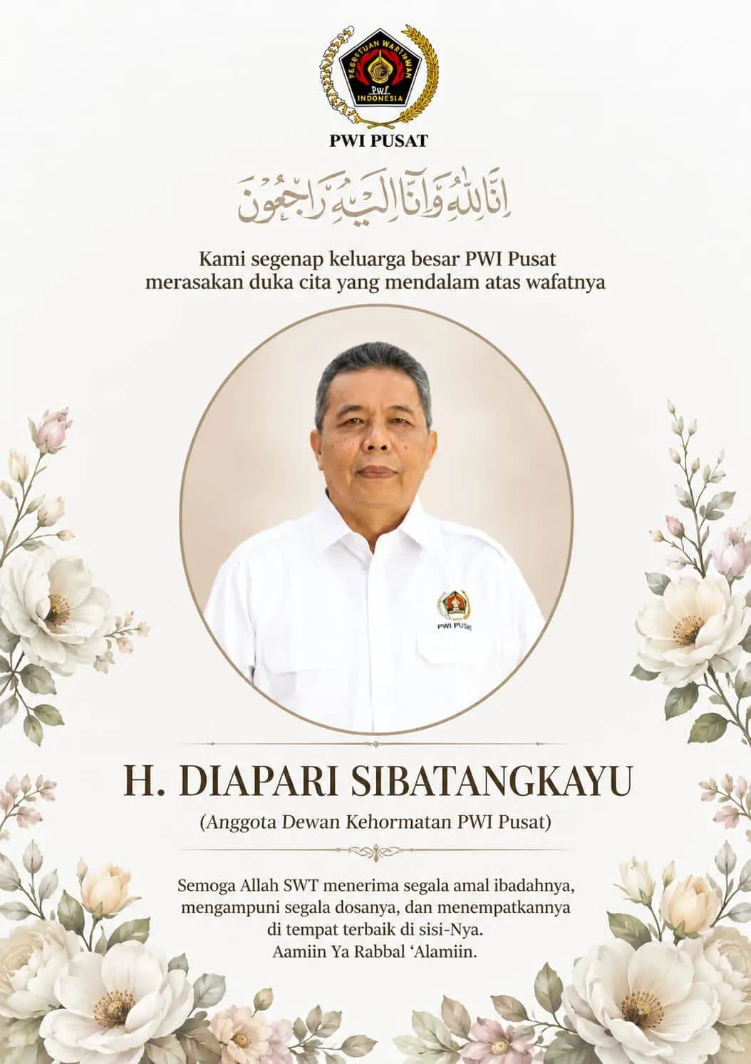 PWI Pusat Berduka: Wartawan Senior H. Diapari Sibatangkayu Wafat