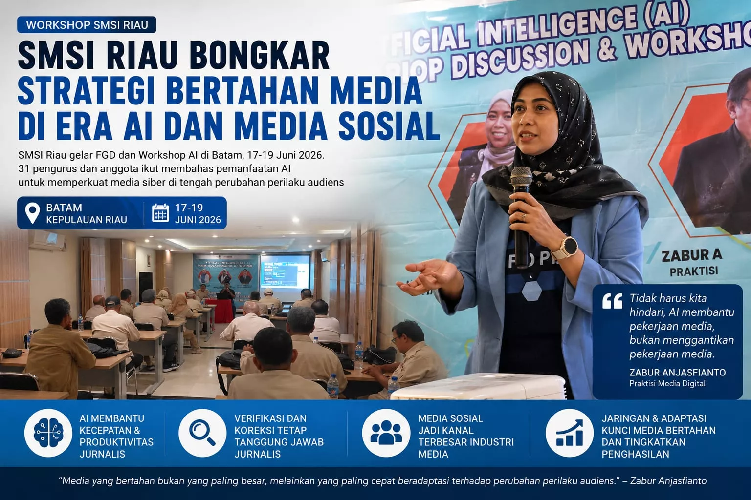 FGD dan Workshop SMSI Riau, AI Bukan Menggantikan Pekerjaan Media