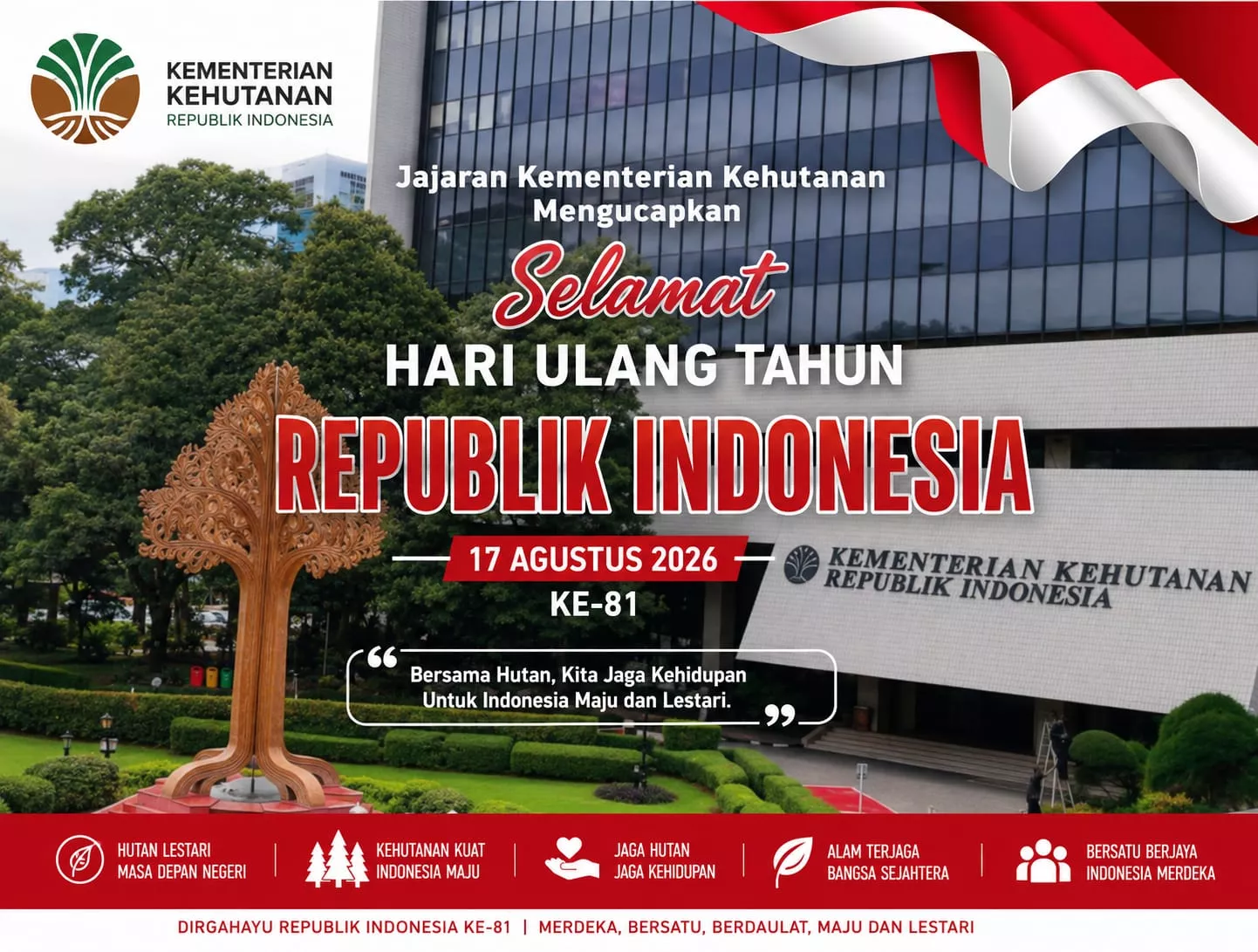 Jajaran Kementerian Kehutanan Sampaikan Ucapan HUT RI ke-81: Hutan Lestari, Indonesia Maju