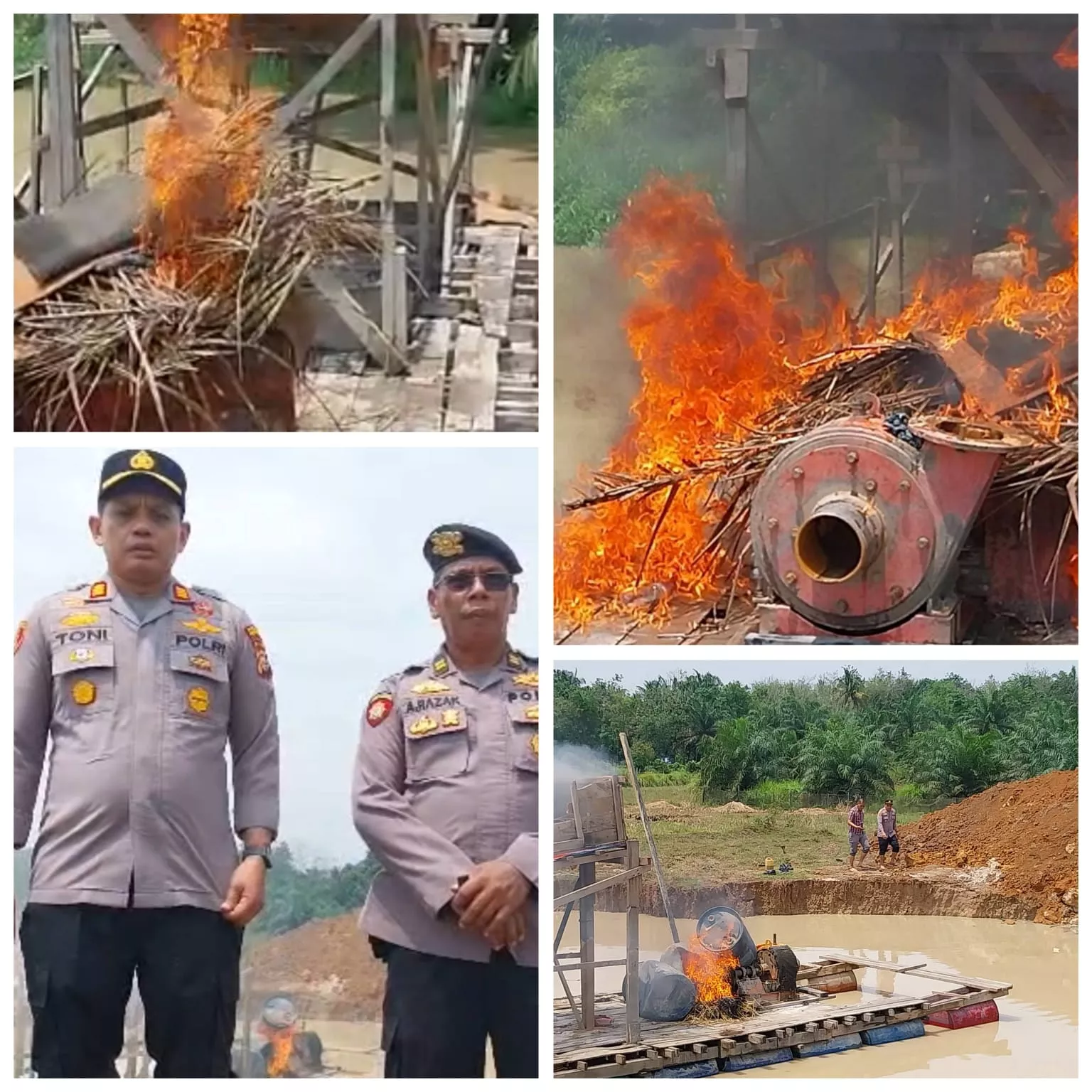 Polres Kuansing Tertibkan Aktivitas PETI di Kayu Batu, Empat Rakit Dimusnahkan