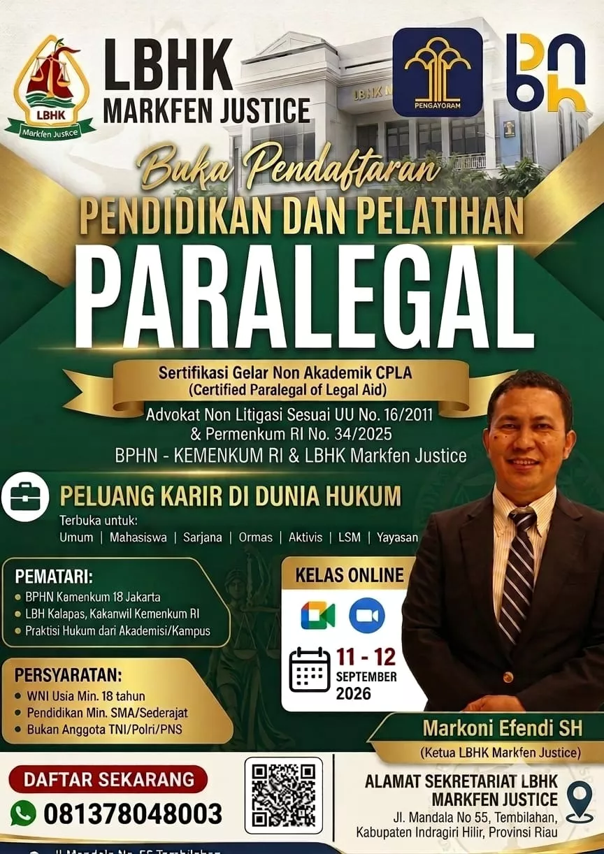 LBHK Markfen Justice Buka Pendaftaran Pendidikan dan Pelatihan Paralegal