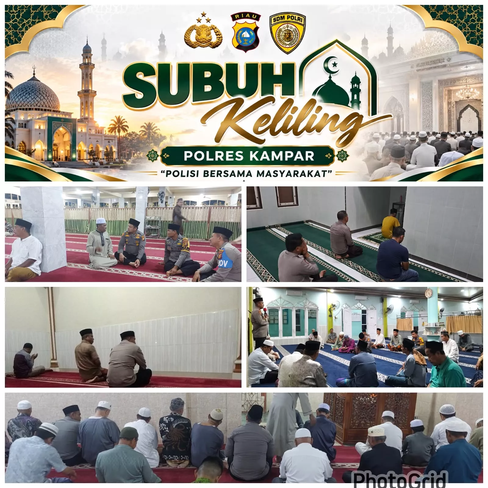 Gerakan Polisi Bersama Masyarakat, Kapolres Kampar Ajak Jajaran Sholat Subuh Berjamaah di Lima Titik