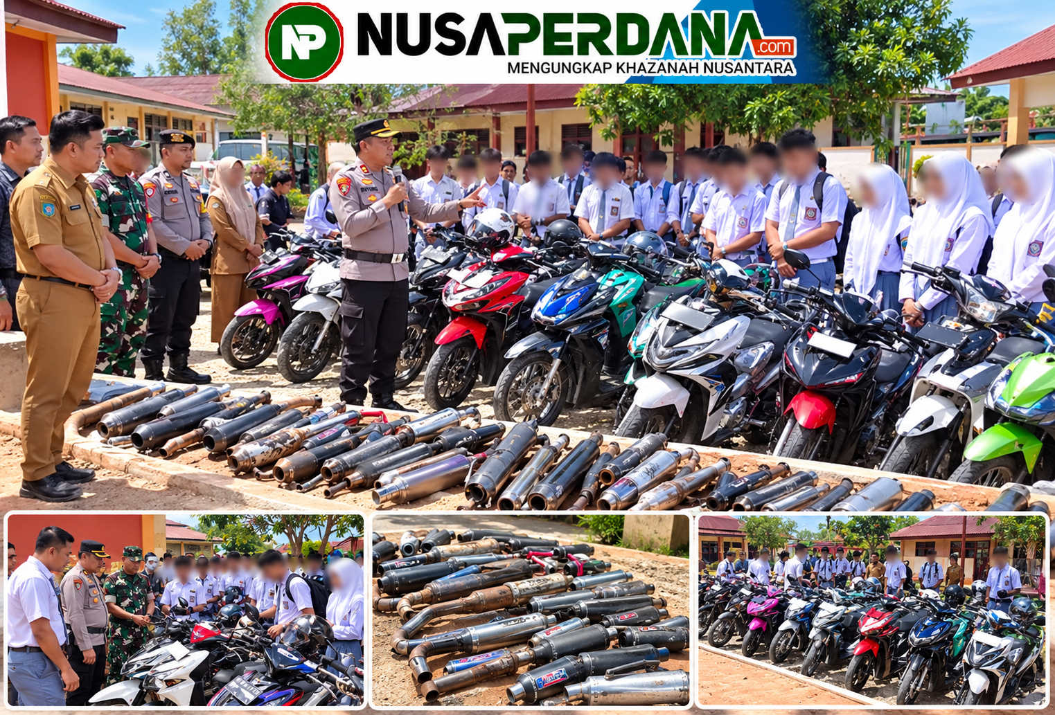 Polsek Ujung Batu Bersama Upika Tertibkan Knalpot Brong, 32 Sepeda Motor Terjaring