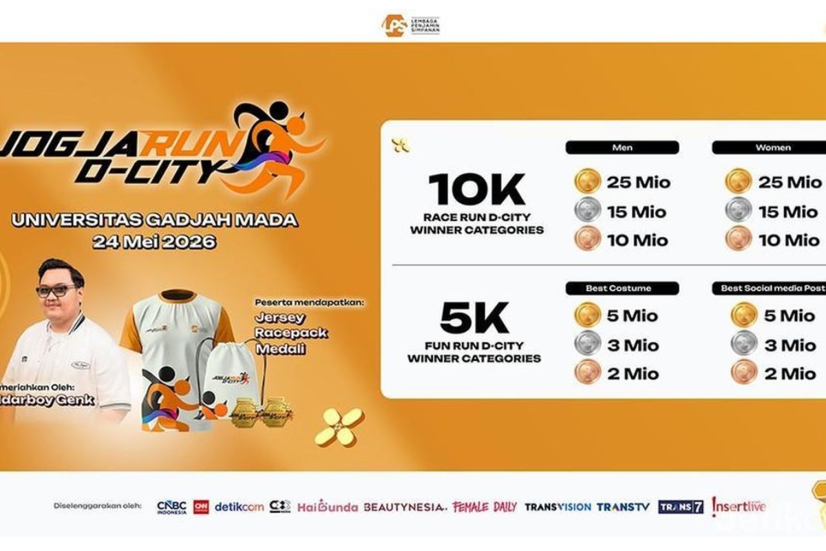 Jogja Run D-City 2026: Lari 5 Km Bisa Dapat Hadiah Jutaan Rupiah