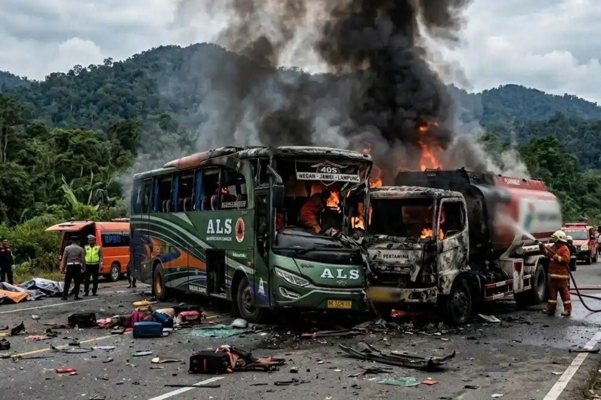 KNKT Investigasi Tabrakan Bus ALS dan Truk di Muratara, 18 Tewas