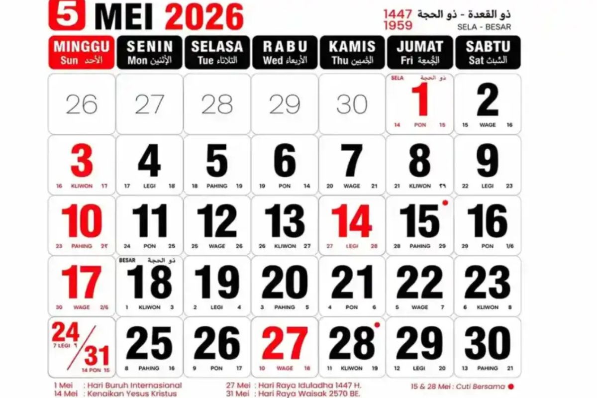 Hari Ini Libur Apa? Cek Jadwal Cuti Bersama dan Long Weekend Mei 2026