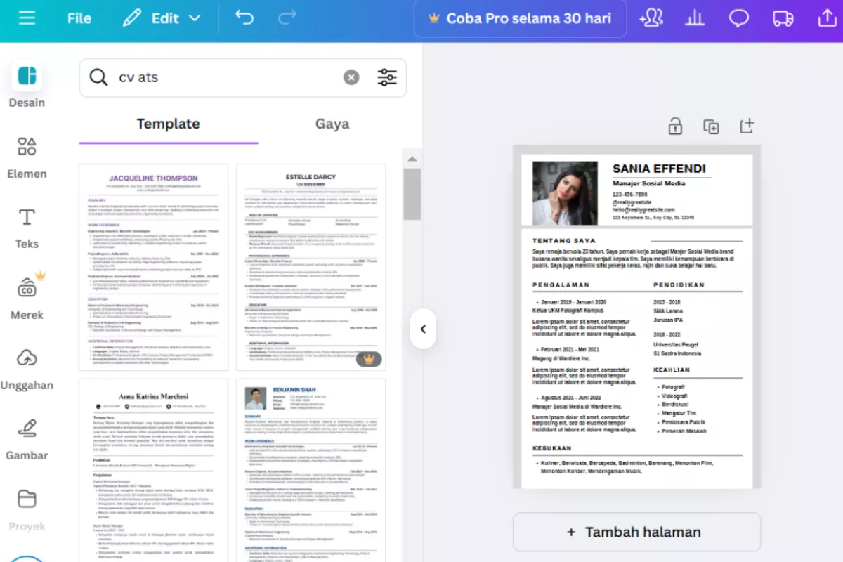 Cara Membuat CV Kreatif di Canva agar Lolos Seleksi ATS Terbaru