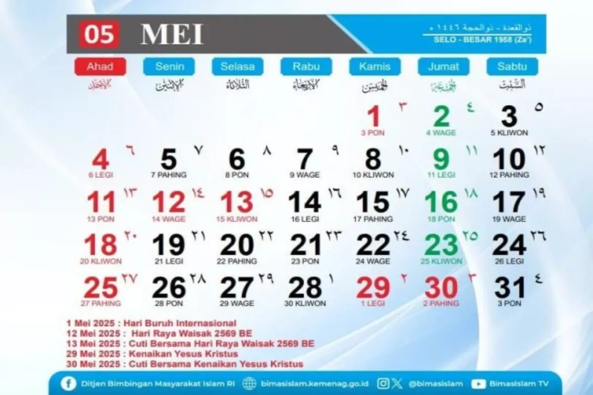 Cek Tanggal 1 Mei 2026 Hari Apa Lengkap dengan Daftar Libur Nasional