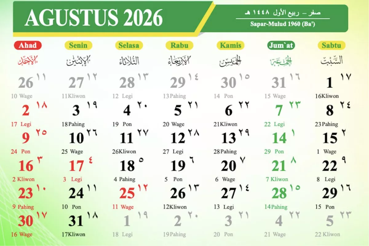 Jadwal Tanggal Merah dan Libur Nasional Agustus 2026