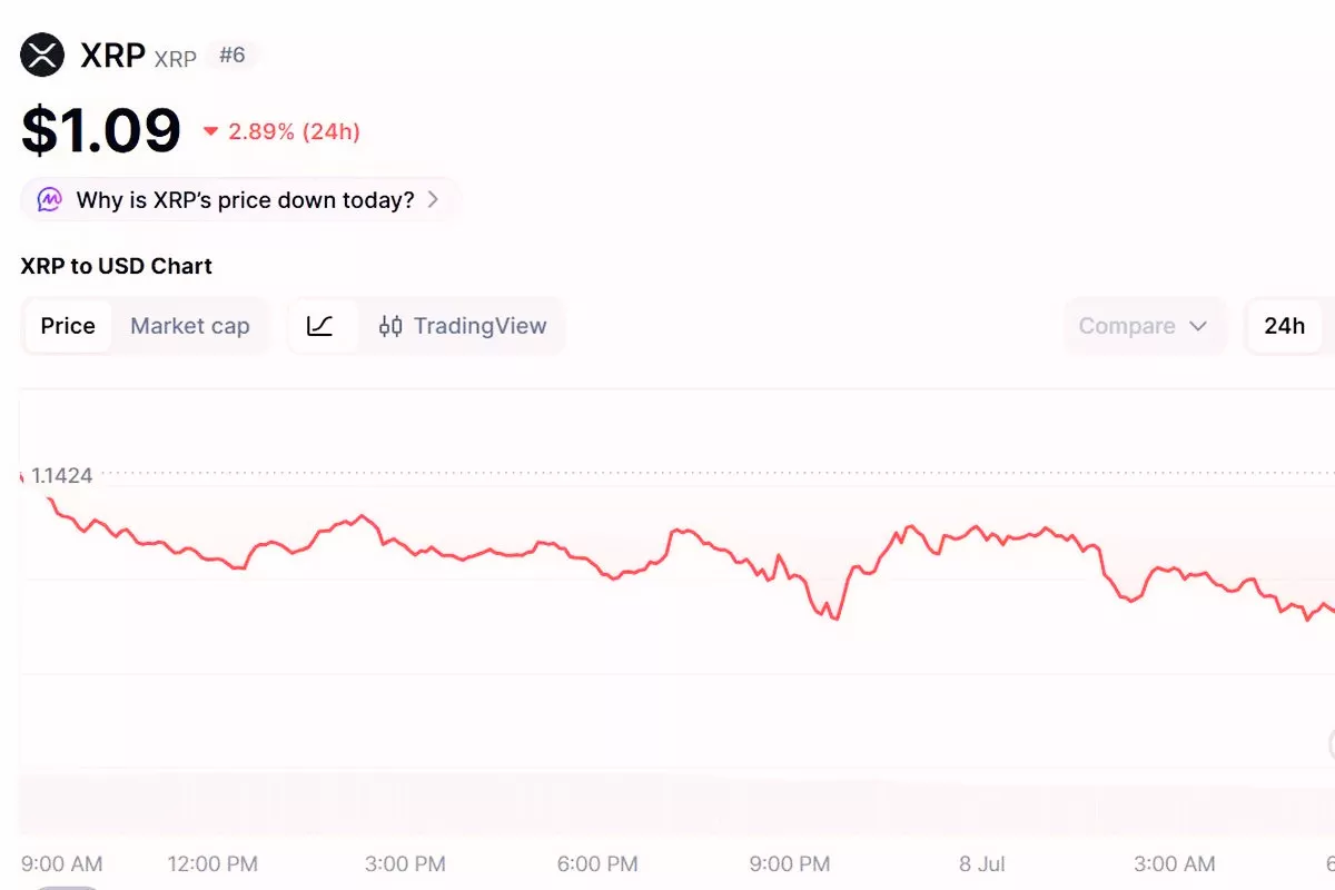 Harga XRP 8 Juli 2026 Merosot Tajam ke Angka 1,09 Dollar AS