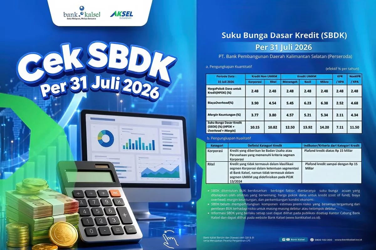 Bank Kalsel Rilis SBDK Juli 2026, Suku Bunga KPR Catat Angka Terendah