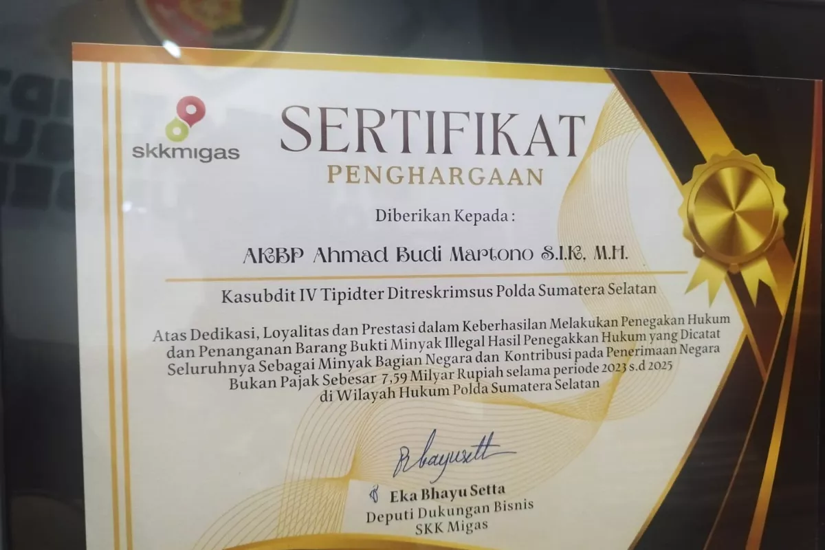 AKBP Ahmad Budi Martono Raih Penghargaan dari SKK Migas