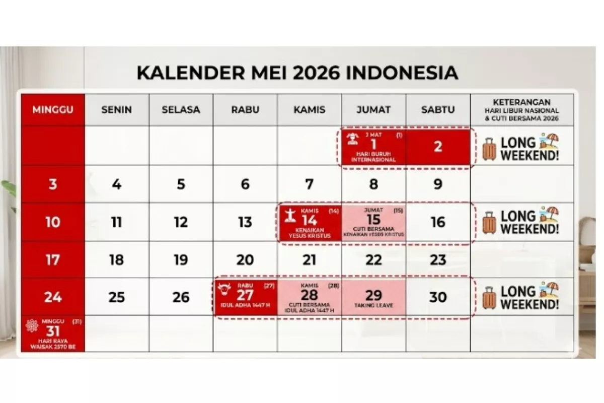 Daftar Long Weekend Mei 2026, Ada Libur Panjang Hingga 5 Hari