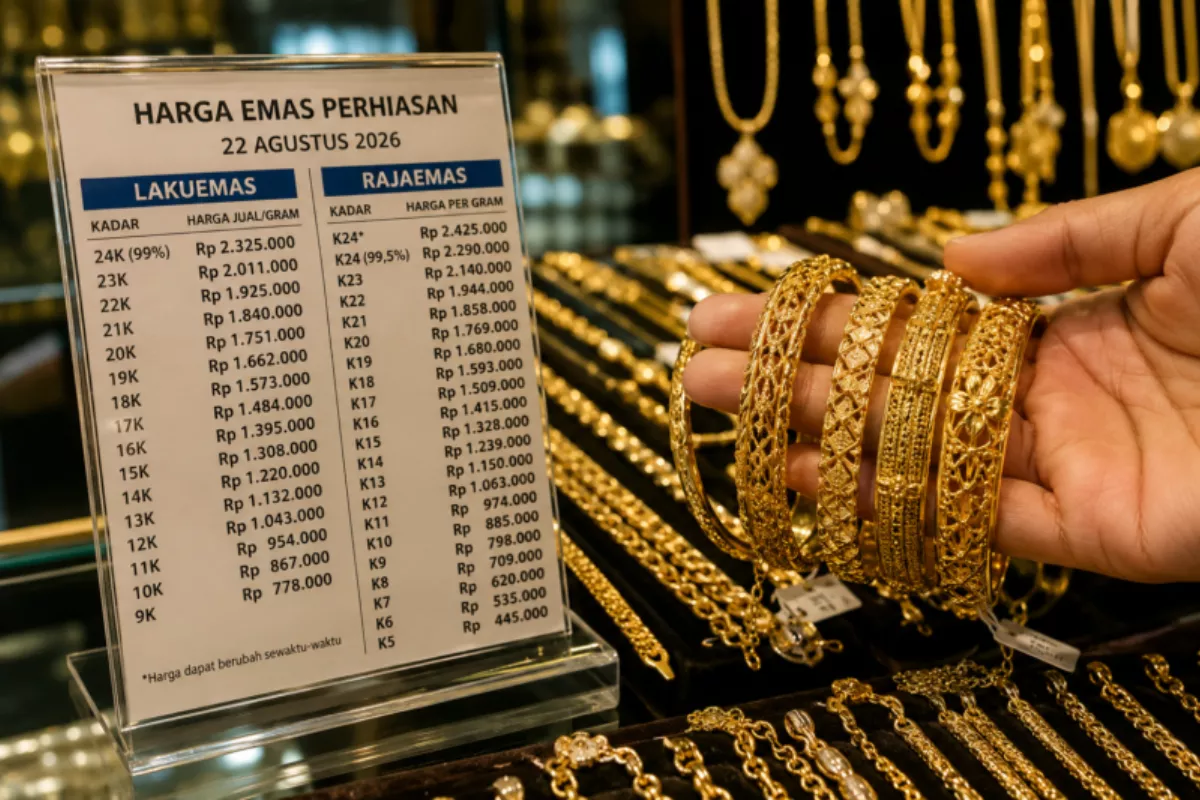 Harga Emas Perhiasan Sabtu 22 Agustus 2026 Kembali Menguat