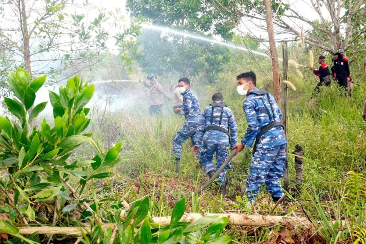 Personel TNI AU Sirami Lahan Titik Panas Mencegah Karhutla di Kalbar