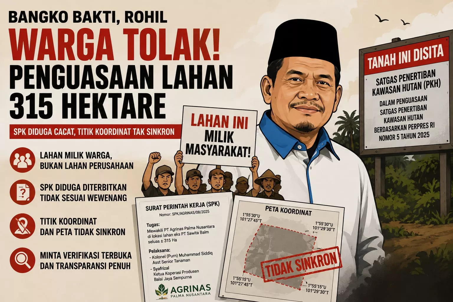 Lahan Sawit 315 Hektare di Rohil Jadi Polemik: Warga Bantah Lahan Eks PT Sawita Balm, Dasar Penguasaan Dan Nama Tuhu Bangun Dipertanyakan